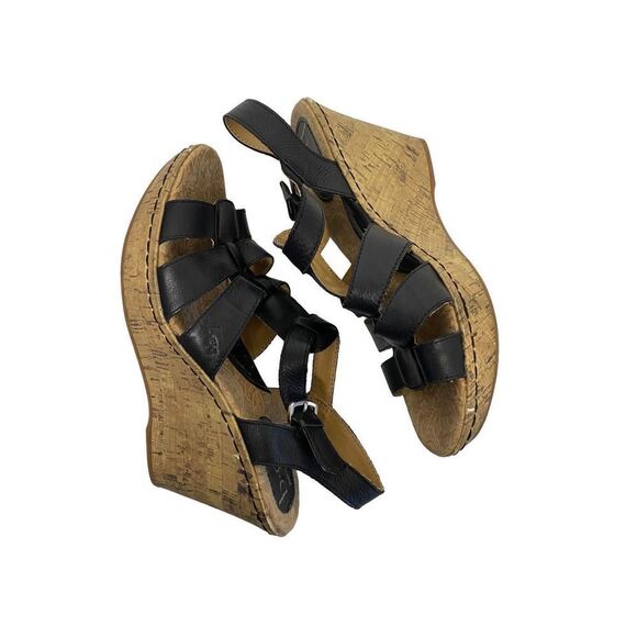 Born Concepts Black Leather Wedge Sandals - Picture 5 of 13